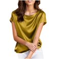 thumbnail image 2 of CFLVAEK Women's Elegant Satin Slik Blouses for Evening Party Dressy Wrinkle Free Bussiness Office Shirts Casual Crewneck Short Sleeve Tops, Free Shipping!, 2 of 6