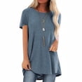 thumbnail image 2 of Camiseta Mujer Cuello Redondo Manga Corta Top Color Sólido Camiseta Casual, Azul, S seitruly AP001654-26, 2 of 5
