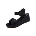 thumbnail image 1 of Negro Correa de Tobillo Sandalias de Moda Desgaste Casual Versátil Color Sólido Redondo Pie Tacones de Cuña de Pie Abierto para las Mujeres, 1 of 9