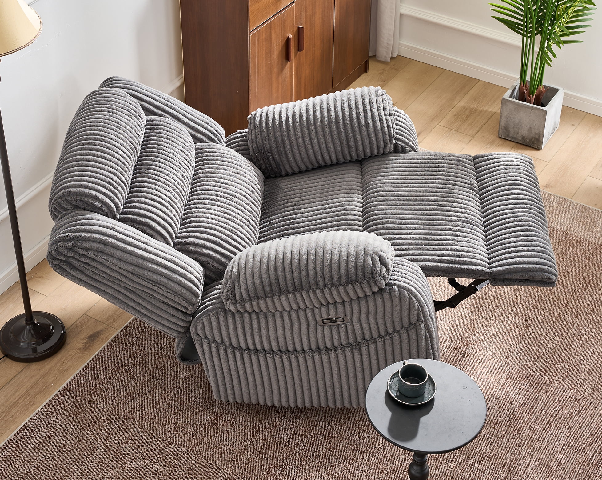 Leumius Extra Wide Power Recliner Chair,270° Swivel Rocking Chair with Heat & Massage,USB & Type C Charging Port,Velvet Upholstered Recliner with Side Pockets for Living Room, Bedroom, Nursery,Gray
