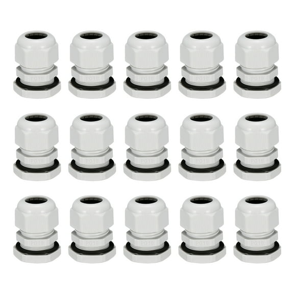 15Pcs PG19 Cable Gland Waterproof Joint Adjustable White for 12mm-15mm Dia Wire