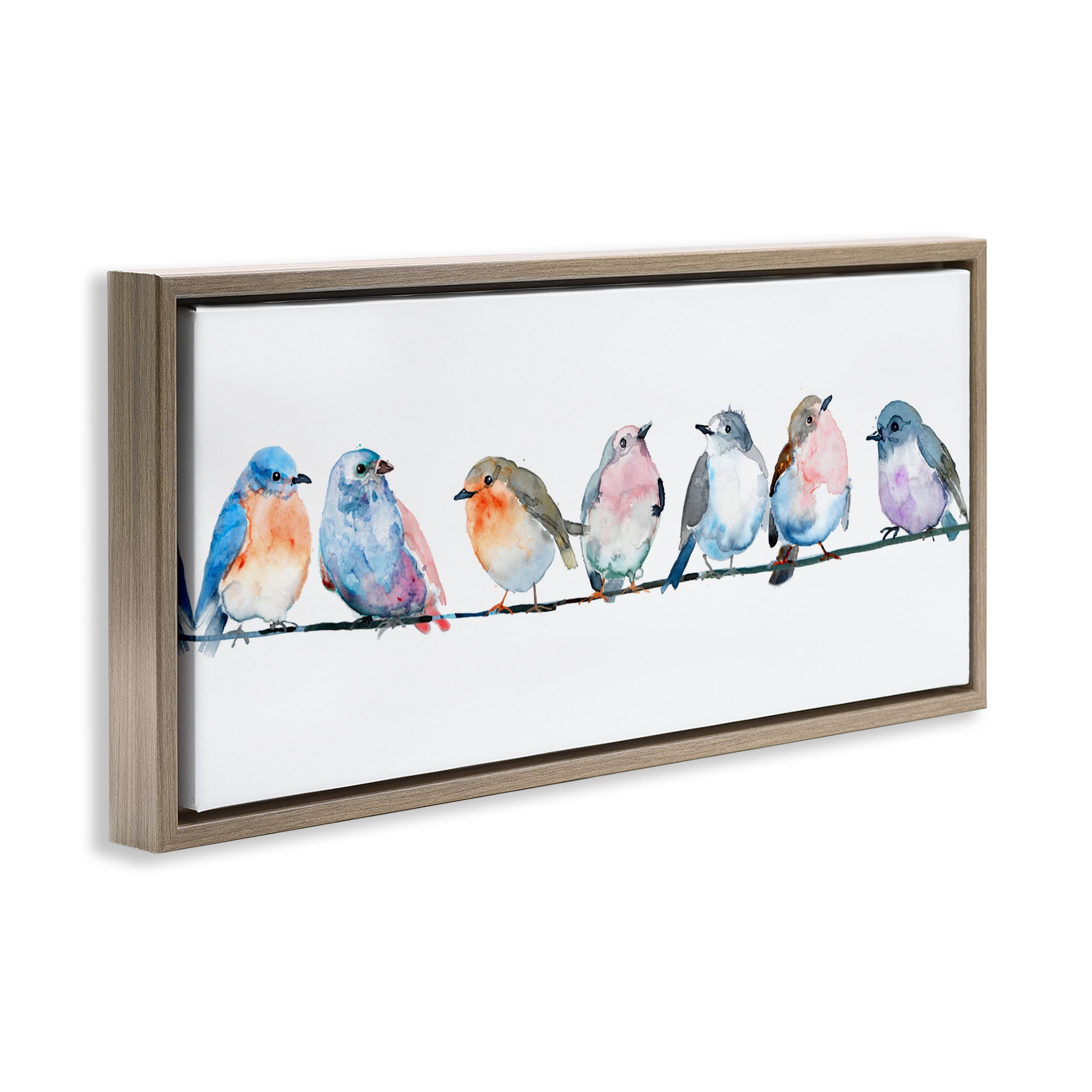 Stupell Industries Perching Pastel Birds Brown Framed Floater Canvas Wall Art, design by Lorenzo Collective