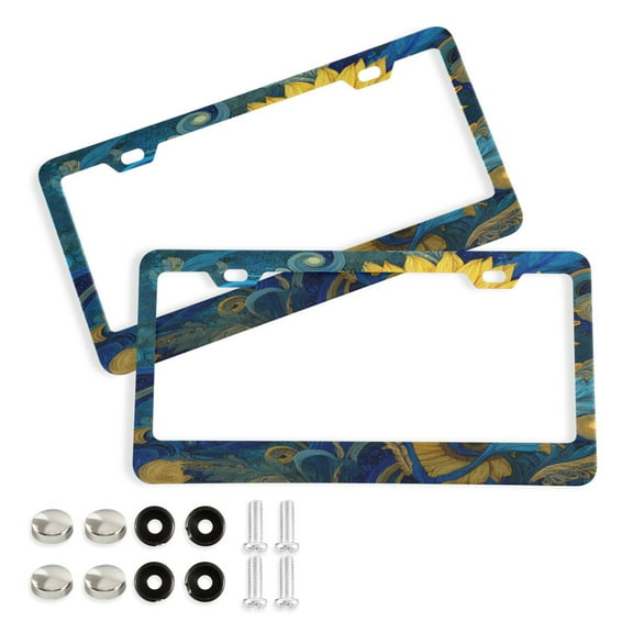 2-Pack Aluminum License Plate Frame with 2 Holes for GM License Plate Cover with Free Screws Vibrant Yellow Sunflowers