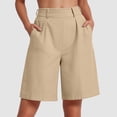 thumbnail image 2 of larppty Women's High Waisted Pleated Bermuda Shorts with Pockets, Casual Knee-Length Summer Shorts（Khaki， L）, 2 of 9