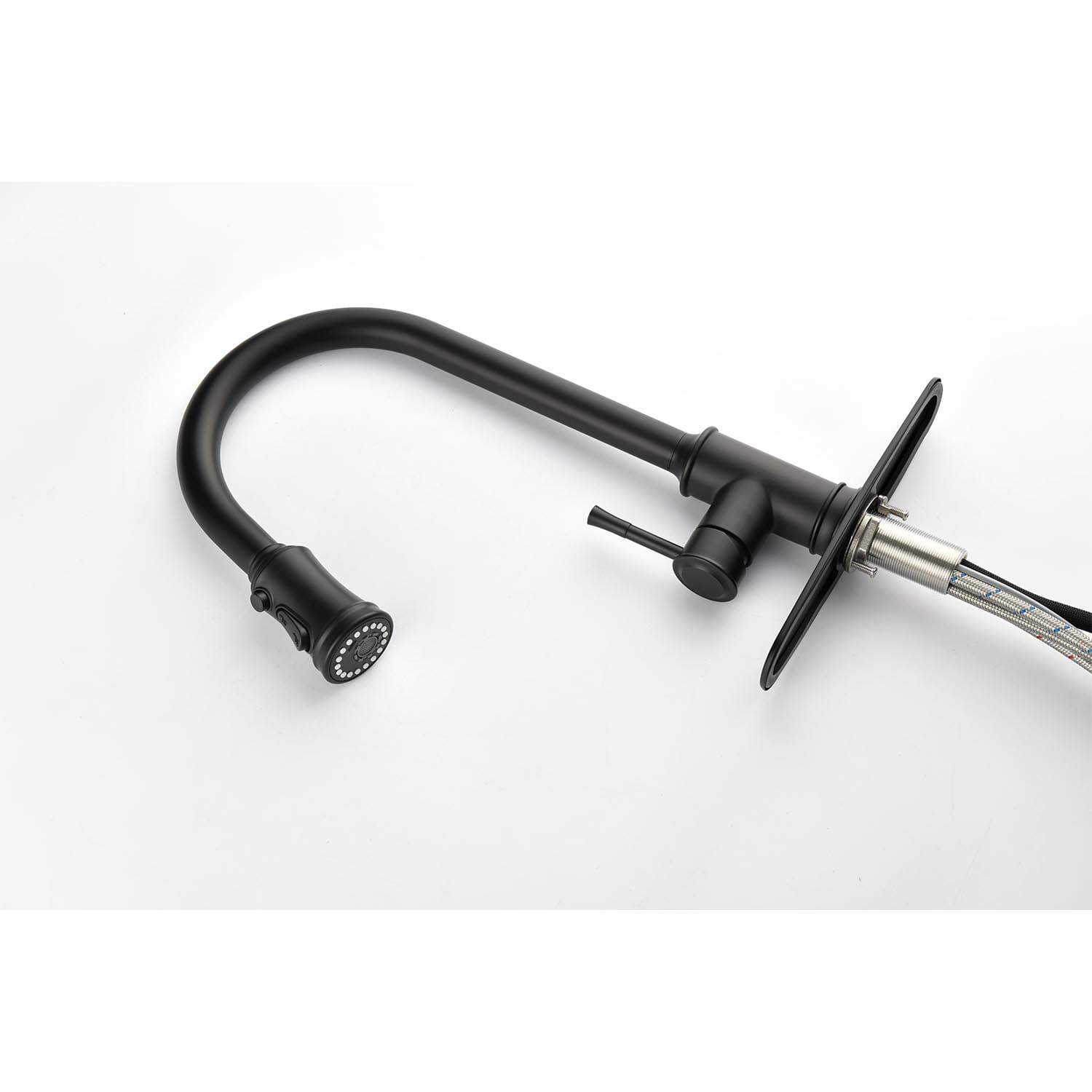 Izzovium Single Handle High Arc Pull Out Kitchen Faucet, 360° Swivel Matte Black Stainless Steel Faucet with Pull Down Sprayer, 3-Way Spray Modes for Sink