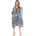 thumbnail image 5 of Sakkas Kristy Long Tall Lightweight Caftan Dress / Cover Up With V-Neck Jewels - Navy / Blue - One Size, 5 of 5