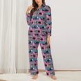 thumbnail image 2 of KLL Hawaii Palms Print Women's Long Sleeve Pajamas with Pants Sleepwear Loungewear 2 Set-Large, 2 of 7