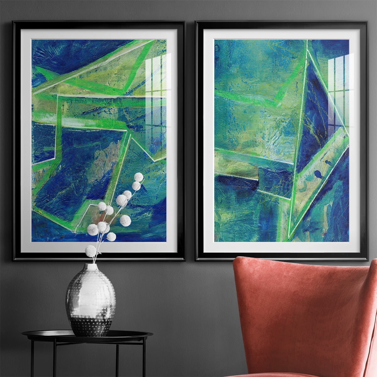Wexford Home Geometric in Cool I Premium Framed Print, 26.5" x 36.5" - Ready to Hang, Black (Set of 2)