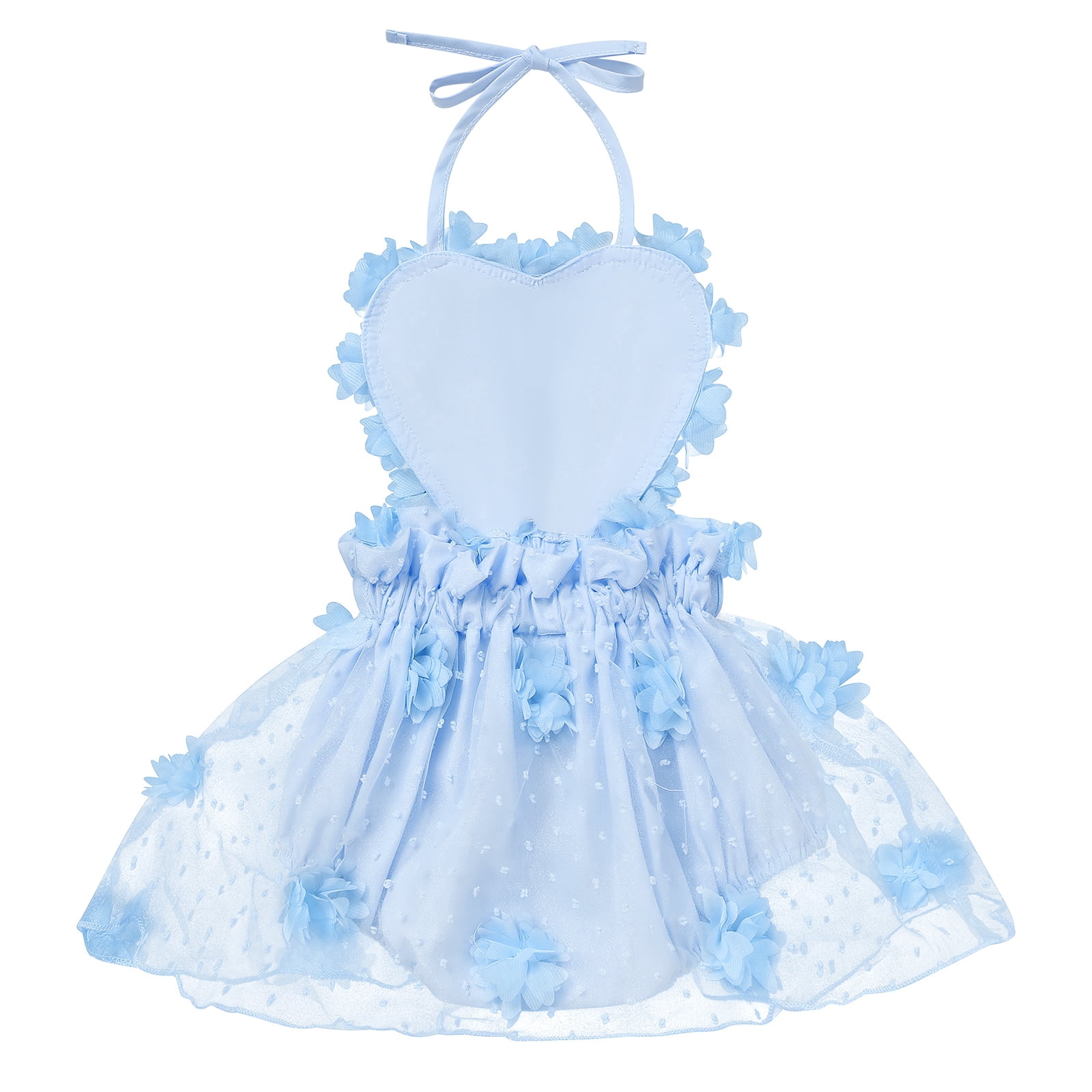 IBTOM CASTLE Baby Girl 1st Birthday Outfit Lace Tulle Romper Princess Tutu Dress Headband Shiny ONE Cake Smash Photo Shoot Clothes 0-6 Months Blue Flower