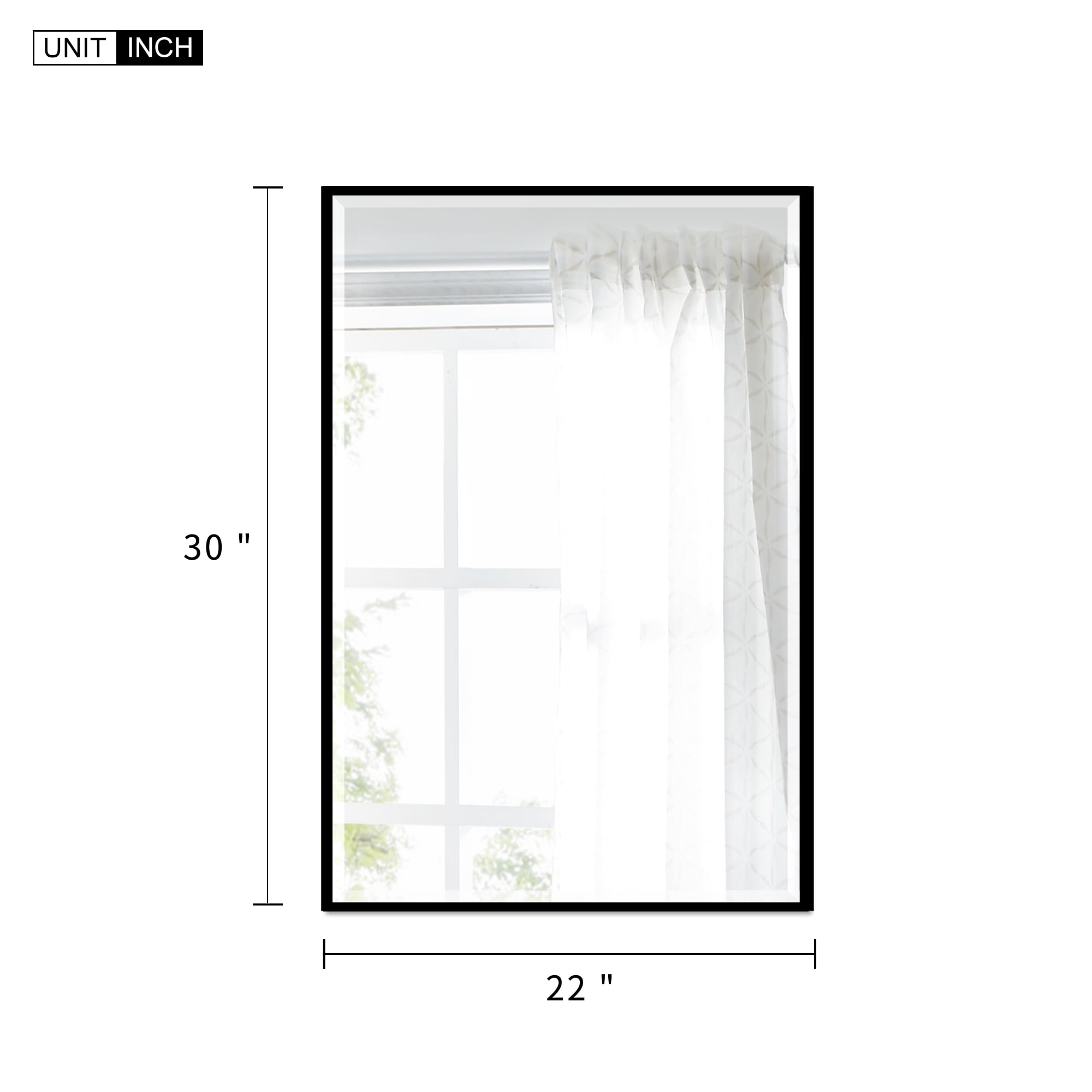 Mirror Wall Mounted Mirror Rectangle with PS Frame for Living Room Bathroom Bedroom,30"*22",Black