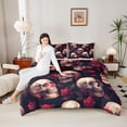 thumbnail image 4 of Feelyou Red Rose Flower Full Size Comforter Sets for Couple, Romantic Gothic Skull Bedding Comforter Set, Happy Valentine's Day Reversible Bedding Sets, Microfiber Bedroom Decor, 3pcs, 4 of 8