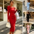 thumbnail image 2 of Quixlent Women's Cocktail Party Bodycon Midi Dress, Long Sleeve 3D Flower Ruched Dress, Formal Wedding Guest Evening Gown, 2 of 7
