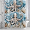 thumbnail image 2 of Blue Ocean Octopus Bathroom Shower Curtain, Nautical Watercolor Sea Octopus Starfish Seashell Waterproof Washable Soft Bath Curtain for Bathtub Decor with 12 Hooks&Grommet, 66x72 Inch, 2 of 9