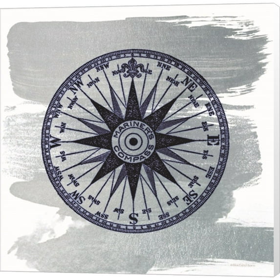Great Art Now Brushed Midnight Blue Compass Rose by Bluebird Barn, Canvas Wall Art, 24W x 24H