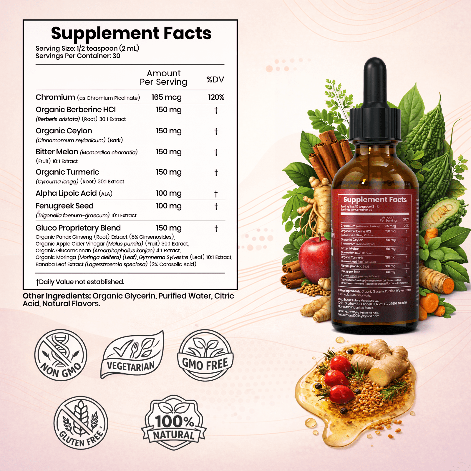 BFQN Organic Berberine & Ceylon Cinnamon Liquid Drops – 13-IN-1 with Bitter Melon, Turmeric, Support Blood Sugar, Metabolism & Weight Management, 2 fl oz (2-Pack)