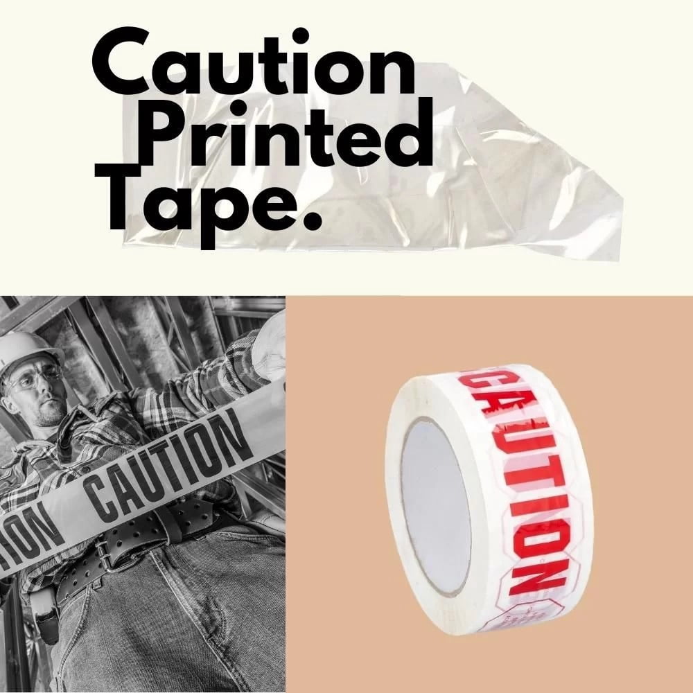 MMBM White Stop Sign Printed Tape 2.83 Inch x 110 Yards 2 Mil Box Sealing Tapes 12 Rolls