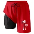 thumbnail image 3 of Swim Trunk For Mens Solid Color Coconut Trees 2 In 1 Quick Dry With Pockets Swimwear Bathing Suits Beach Outdoor Red XXXL, 3 of 4