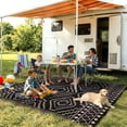 thumbnail image 3 of Lahome Waterproof Outdoor Rug 6x9, Reversible Plastic Straw Patio Mat - Moroccan Design for Backyard, Balcony, Garden, Deck, RV Camping, Black & Beige, 3 of 10