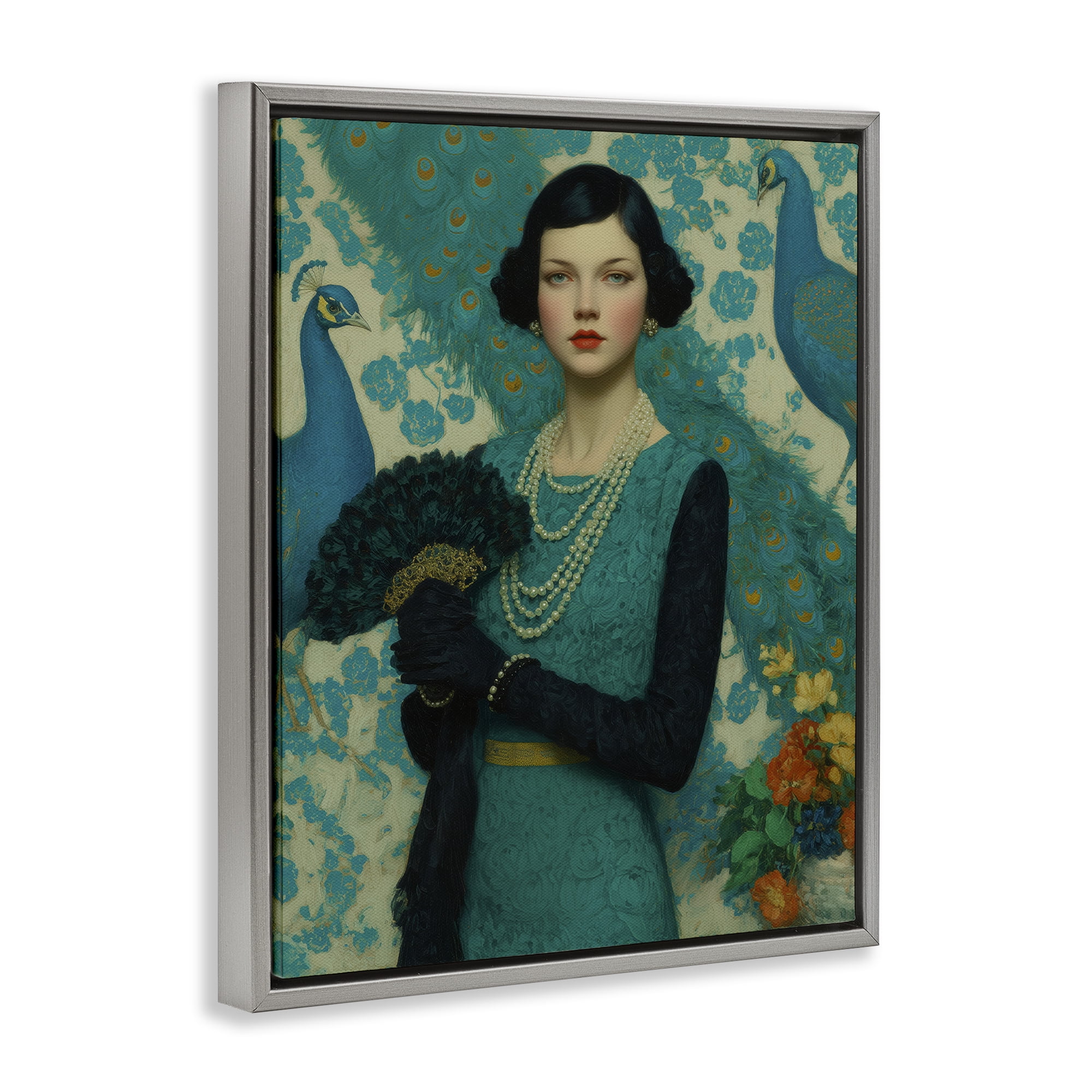 Stupell Industries Vintage Peacock Poise Gray Framed Floater Canvas Wall Art, design by A Barefoot Stylist