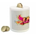 thumbnail image 2 of Urban Graffiti Piggy Bank, Arrow Pierced Love Word as Bubble Letters with Wings on Drippy Painting, Ceramic Coin Bank Money Box for Cash Saving, 3.6" X 3.2", Multicolor, by Ambesonne, 2 of 4
