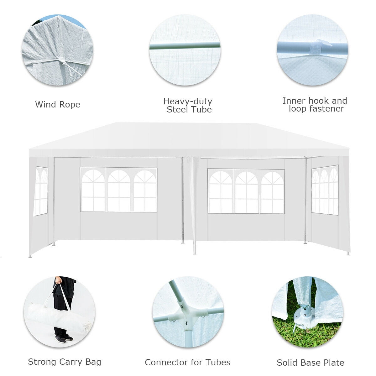 Costway 10'x20' Canopy Tent Heavy Duty Wedding Party Tent 4 Sidewalls W/Carry Bag