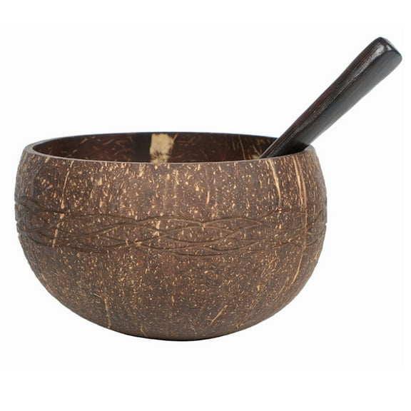 Coconut Wooden Salad Bowl Sets With Utensils,Round Coconut Shell Bowls-Hanafuji