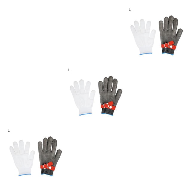 tamizeot Single Universal Safety Gloves Scratch-Proof Stainless Steel Mesh Wire Plus PE Steel Ring Rustproof Work Mittens Red L 3Set