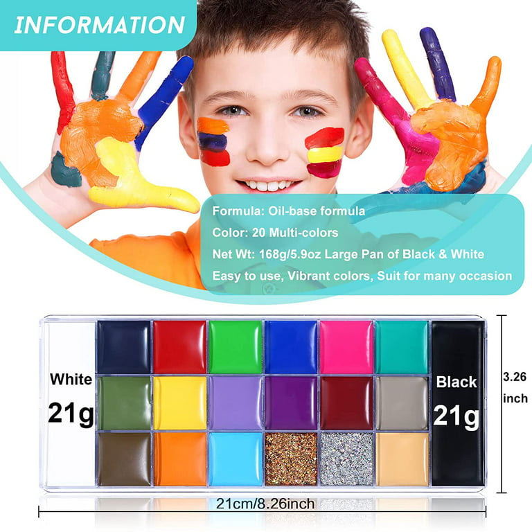 POZILAN 20 Colors Body Face Paint Cosplay Makeup Palette Kit, Professional Face Painting Kit for Kids & Adults, Red Black White Special