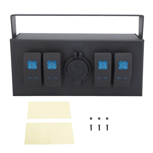 4 Gang Rocker Switch Box DC 12?24V ON Off Toggle Panel Box with Cigarette Lighter Port Back Light for Boats Yachts RV Buses