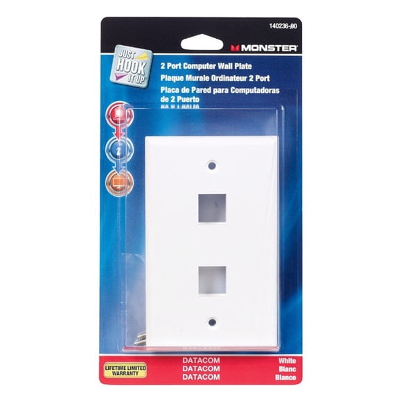 Monster Jhiu 140236-00 White Multi-Media Keystone 2 -Port Wall Plate