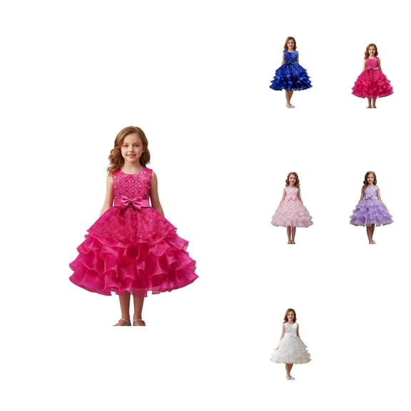 Sparkling Sequin Party Dress for Girls – Glimmering Ruffles Lace Bow Waist Evening Gown (3-15Y)
