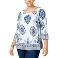 thumbnail image 2 of I.N.C Womens Medallion Pullover Blouse, Blue, Plus Size, 0X, 2 of 2