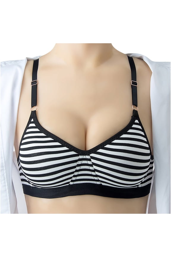 Women Everyday Bralettes V Neck Push up Adjustable Spaghetti Strap Striped Bras for Womens Girls