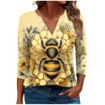 thumbnail image 2 of SOOMLON 3/4 Sleeve Tops for Women Plus Size Tunic Cotton Bee Festival Tops Casual V Neck Shirts Funny Honey Bee Print T Shirts 2025 Trendy Spring Summer Ladies Tops Loose Fit Outfits Pullover 4XL, 2 of 5