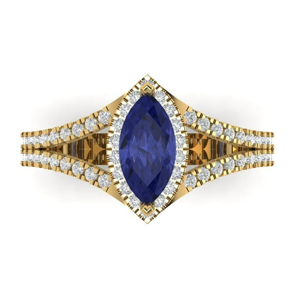 Halo Engagement Ring for Women - 1.2ct Simulated Tanzanite in 18K Yellow Gold Promise Ring