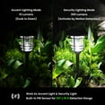 thumbnail image 4 of Mesh Linkable Series 4-Pack Solar LED Security Pathway Light w/ LiFePO4 Battery, 300LM, Auto-Linking, 110°x16 ft Motion Detection, CCT 3000K/4000K/5000K, 4-Channel Settings, Stainless Steel, Black, 4 of 9