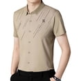 thumbnail image 2 of Camisa de Manga Corta para Hombres Streetwear Camisa de Vestir de Manga Corta para Hombres con Estilo Casual Solapa Tops para Campamento Ocio Diario S XXL Yinane camisa de rayas, 2 of 8