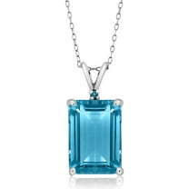 Gem Stone King 925 Silver Swiss Blue Topaz and Blue Diamond Pendant Necklace for Women (9.72 Cttw, Gemstone November Birthstone, Emerald Cut 14X10MM, with 18 inch Silver Chain)