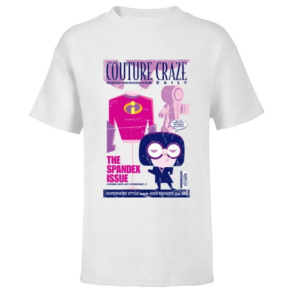 Disney and Pixar’s The Incredibles Edna Mode Magazine Cover Standard - Short Sleeve T-Shirt for Kids – Customized-White