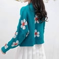 thumbnail image 4 of Women's Flower Long Sleeve Short Cardigan Casual Loose V Neck Button Knit Sweaters, 4 of 7
