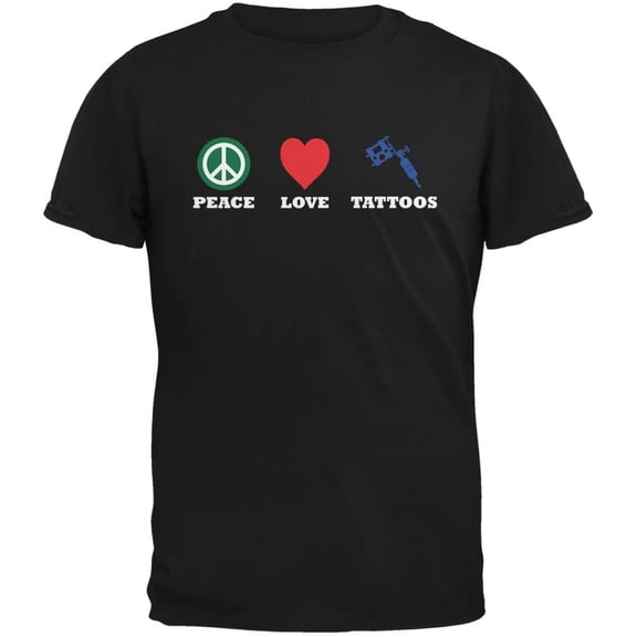 Peace Love Tattoos Black Adult T-Shirt - 2X-Large