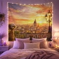 thumbnail image 2 of European City Skyline in Golden Sunset with Cathedral Dome Romantic Vintage for Home Lovers Cityscape Wall Art Housewarming Gift Tapestry Wall Hanging for Bedroom and Living Room, 2 of 7