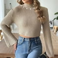 thumbnail image 5 of Qetyuw Crop Crochet Knit Sweater for Women Chunky Long Sleeve Mock Neck Pullover Sweaters Solid Color Casual Jumper, 5 of 9