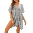 thumbnail image 2 of Njoeus Women Summer Swimsuits Cover Ups Crochet Hollow Out Bathing Suit Short Sleeve V-Neck Bikini Coverup Loose Beach Cover Up for Swimwear (A), 2 of 6
