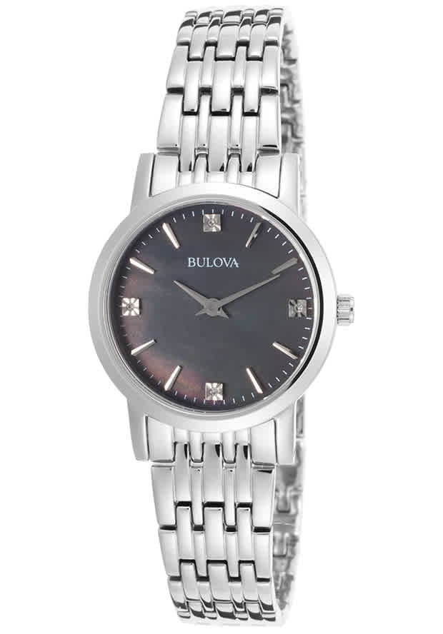Bulova Bulova Diamond Black Dial Stainless Steel Ladies Watch 96P148