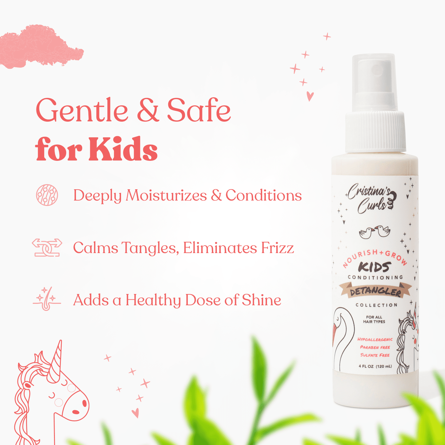 Cristina's Curls Kids Detangler Spray, 2-in-1 Conditioning Detangler Spray for Kids | Kids Leave in Conditioner + Fortifying Spray | Detangle, Moisturize, Strengthen & Protect | Plant-Based & Organic