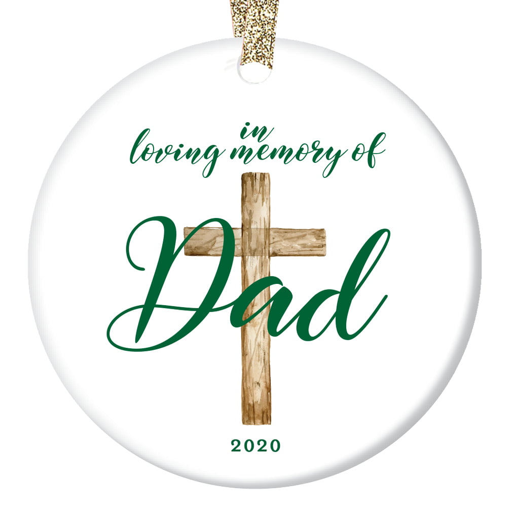 Loss of Father Sympathy Ornament Dated Christmas 2020 Condolence Gift Idea Dads Gold Angel Wings Death Anniversary Remembrance Memorial Family Friends Keepsake Tree Decorations 3 Flat Circle Ceramic