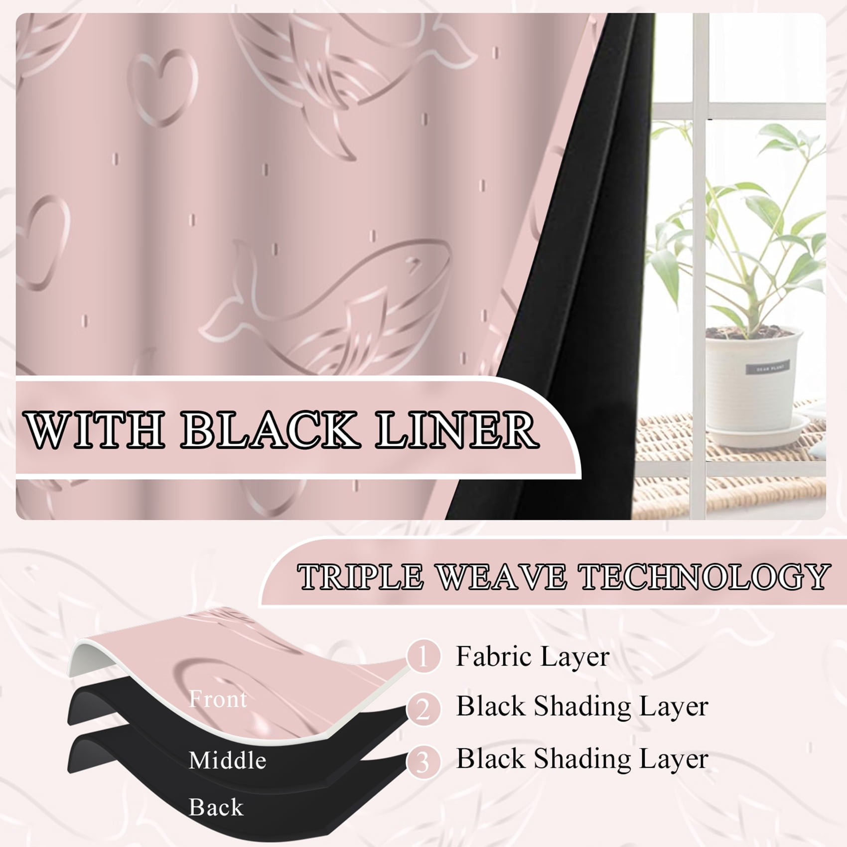 Pink Blackout Window Curtains for Girls Bedroom,Living Room,Thermal Insulated Curtains,52x84 Inch,Set of 2
