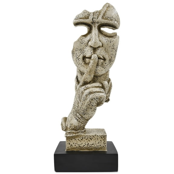 Silence is Golden Statues, 12'' Thinker Sculpture, Modern Abstract Decor for Table Shelf Bookcase, Mask Figurines Bookends