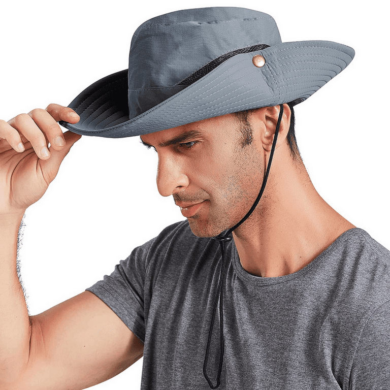 Fashion Men's Plus Size Summer Outdoor Fishing Hat Men Large Brim  Waterproof Hat Breathable Sun Protection-0209 Grey